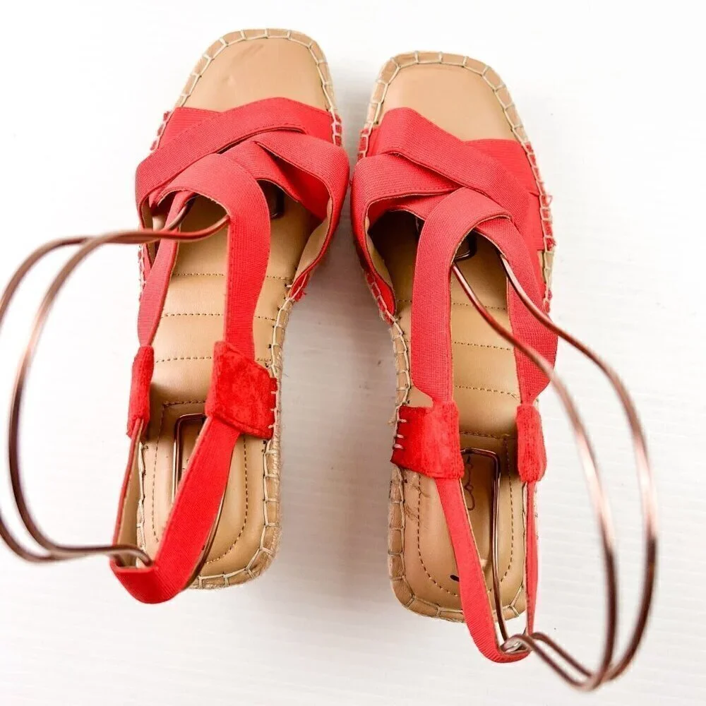 Me Too Casey Mini-Wedge Textile Criss Cross Open Toe Red Sandal Womens Size 8M